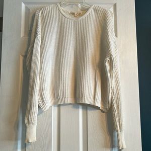 White cable knit sweater